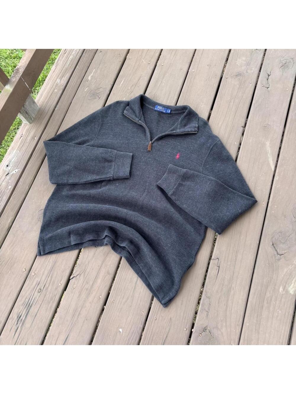 Polo Ralph Lauren Quarter Zip Pullover Sweater Gray Pony Logo Size L 23x28